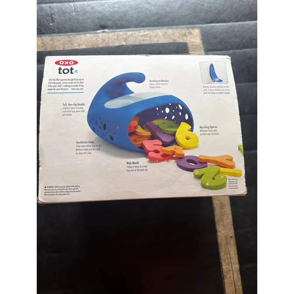 NEW OXO Tot Whale Bath Toy Scoop Water Play Organizer Blue